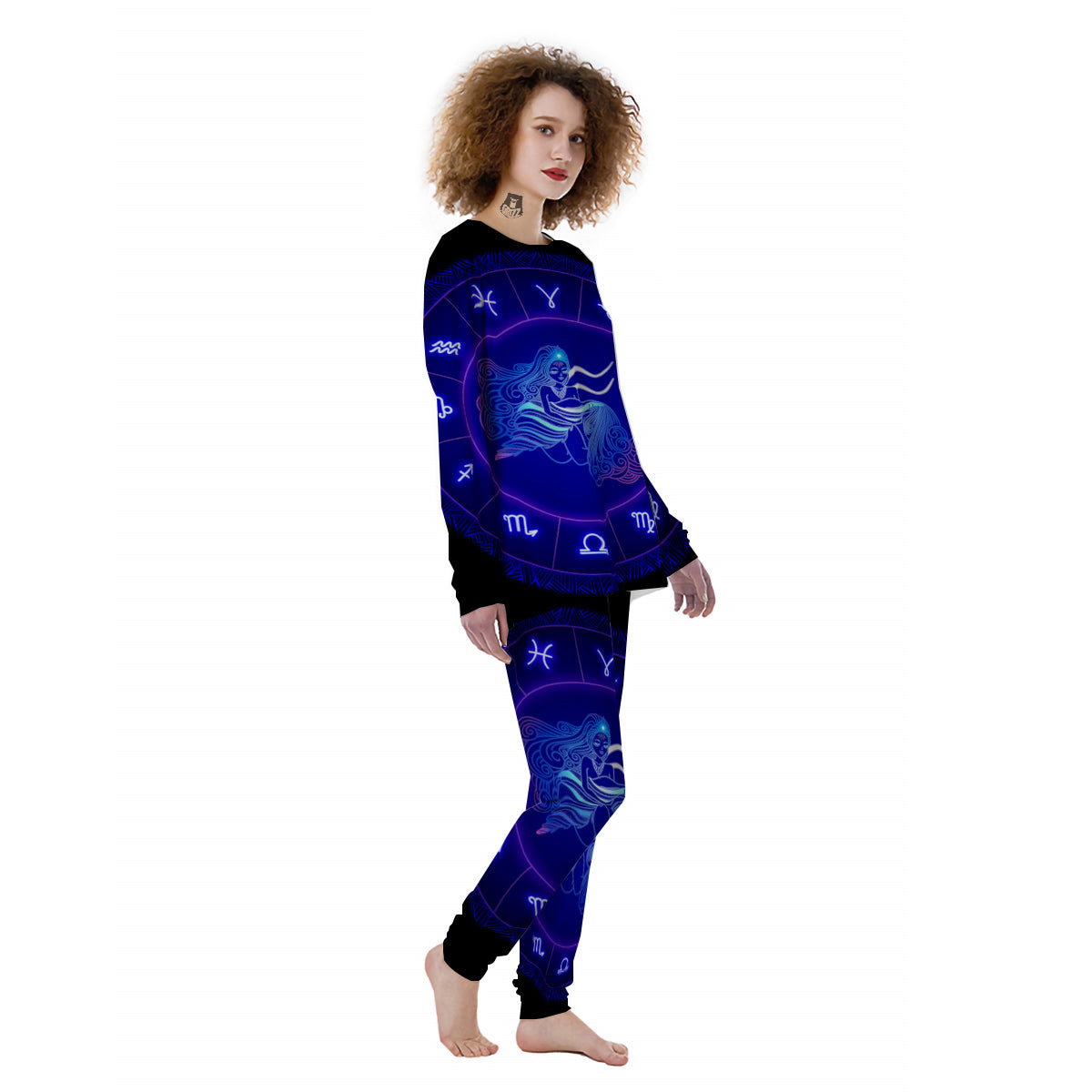 Zodiac Sign Dark Aquarius Print Women's Pajamas-grizzshop