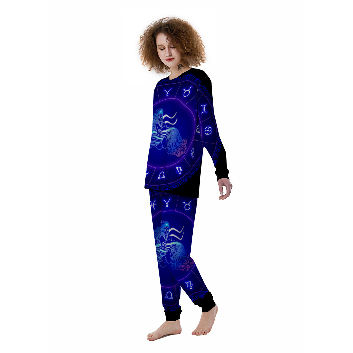 Zodiac Sign Dark Aquarius Print Women's Pajamas-grizzshop