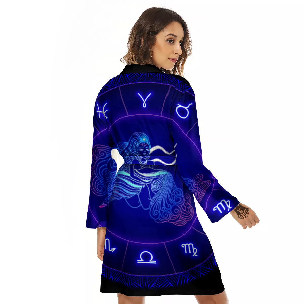 Zodiac Sign Dark Aquarius Print Women's Robe-grizzshop