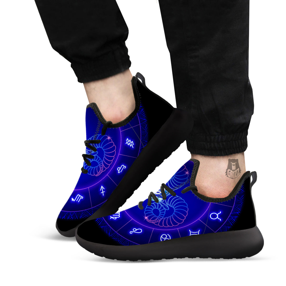 Zodiac Sign Dark Aries Print Black Athletic Shoes-grizzshop