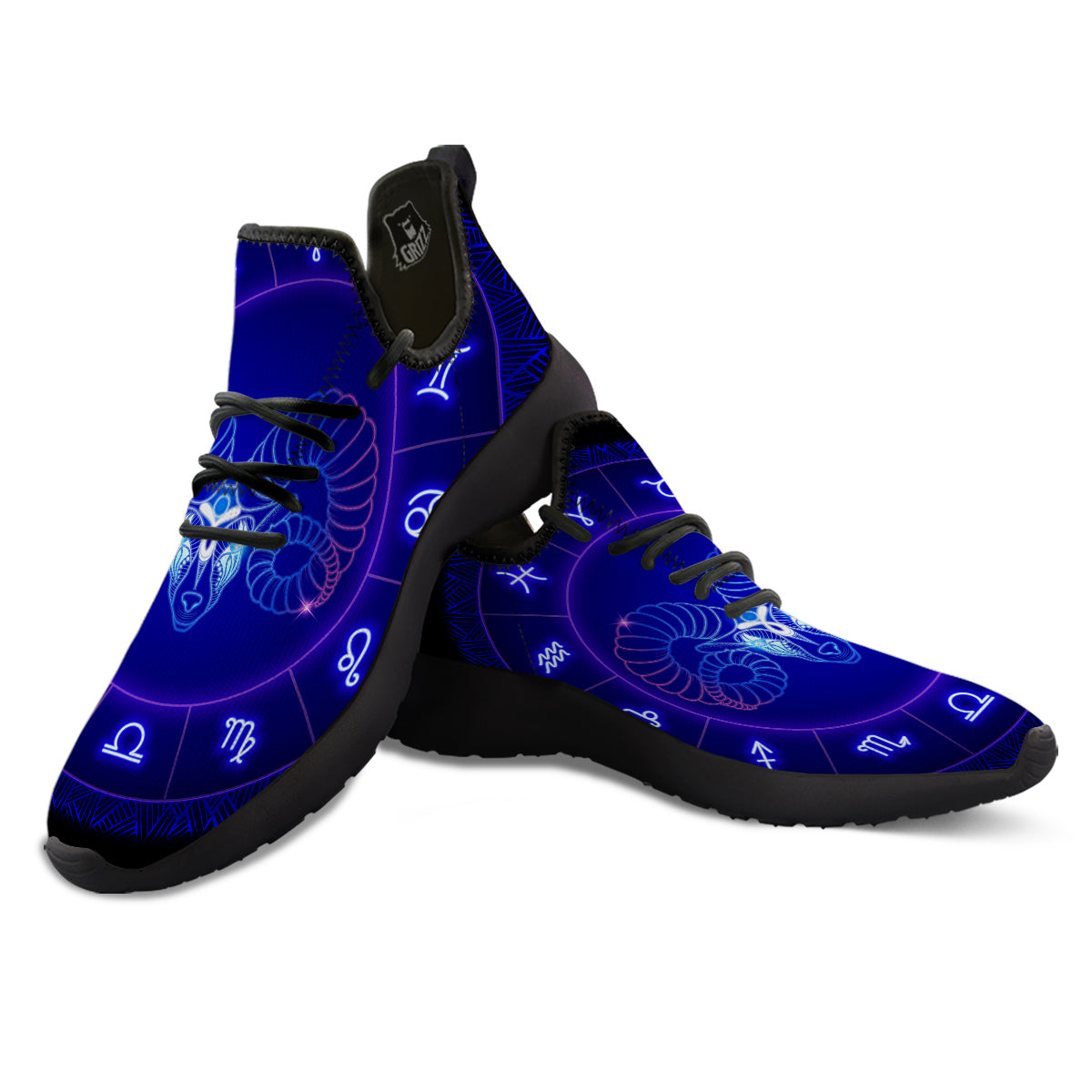Zodiac Sign Dark Aries Print Black Athletic Shoes-grizzshop