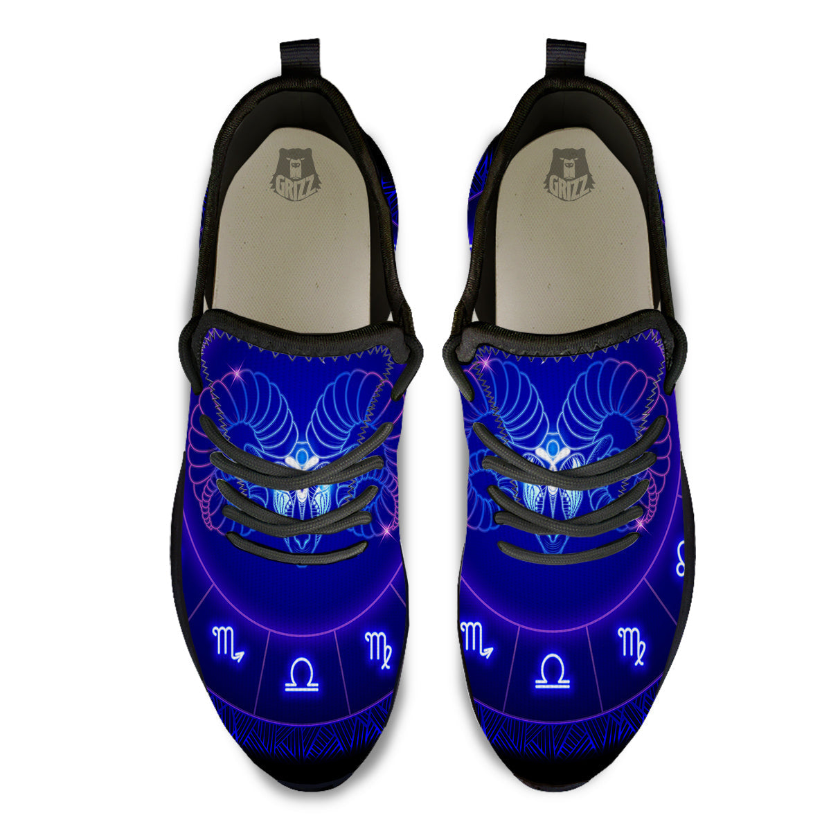 Zodiac Sign Dark Aries Print Black Athletic Shoes-grizzshop