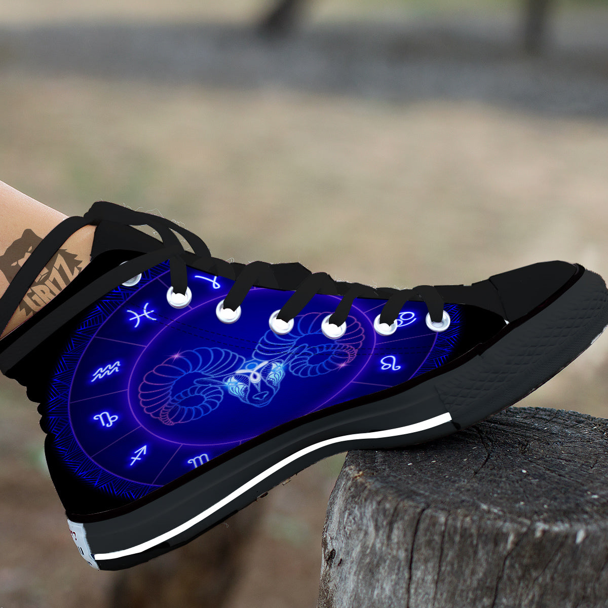 Zodiac Sign Dark Aries Print Black High Top Shoes-grizzshop