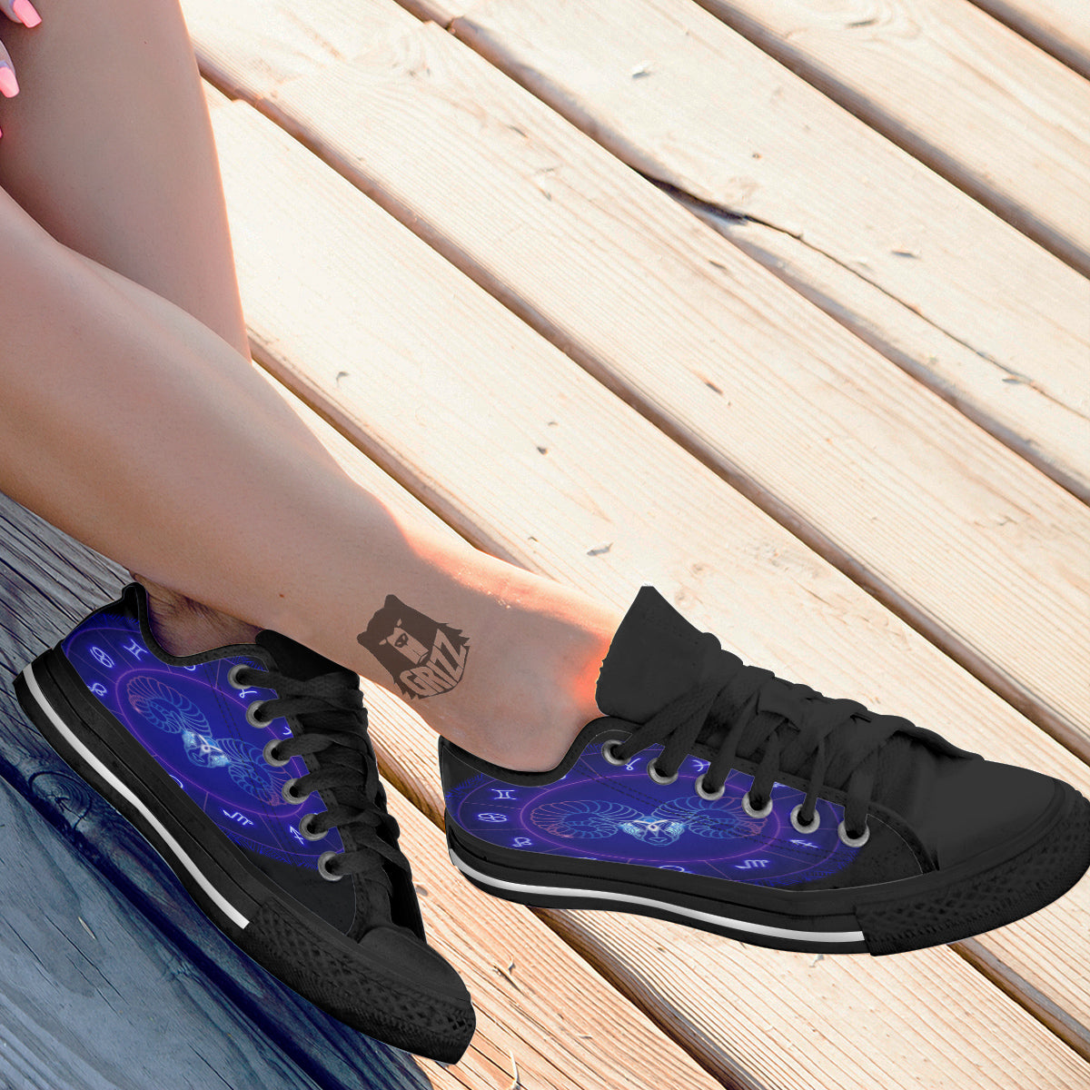 Zodiac Sign Dark Aries Print Black Low Top Shoes-grizzshop