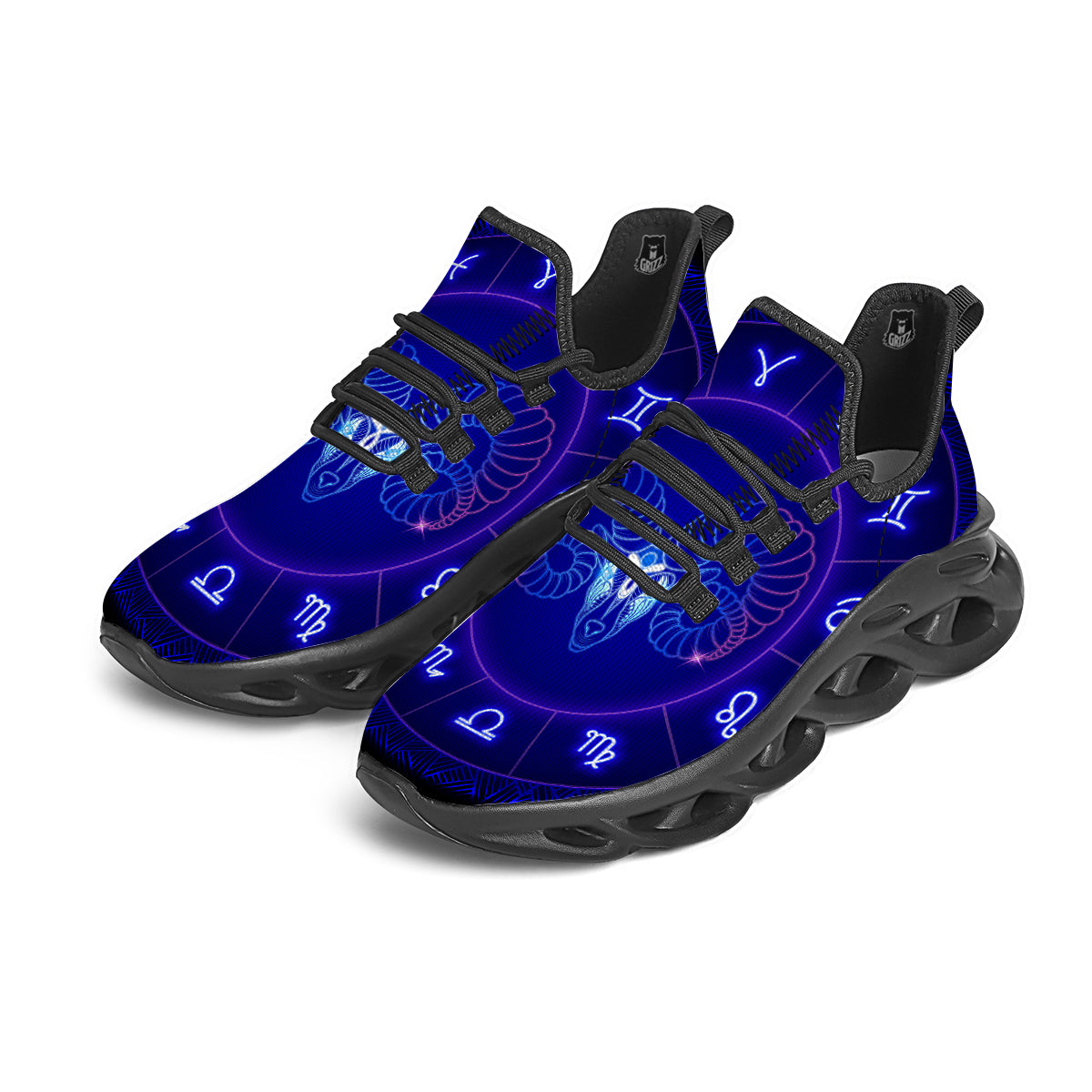 Zodiac Sign Dark Aries Print Black Running Shoes-grizzshop