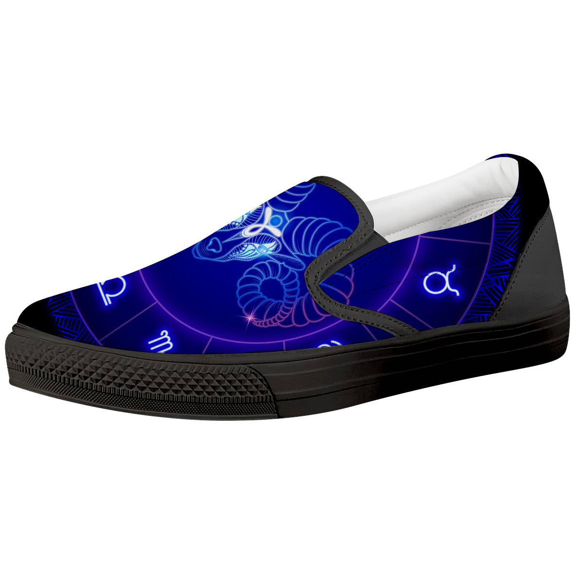 Zodiac Sign Dark Aries Print Black Slip On Shoes-grizzshop