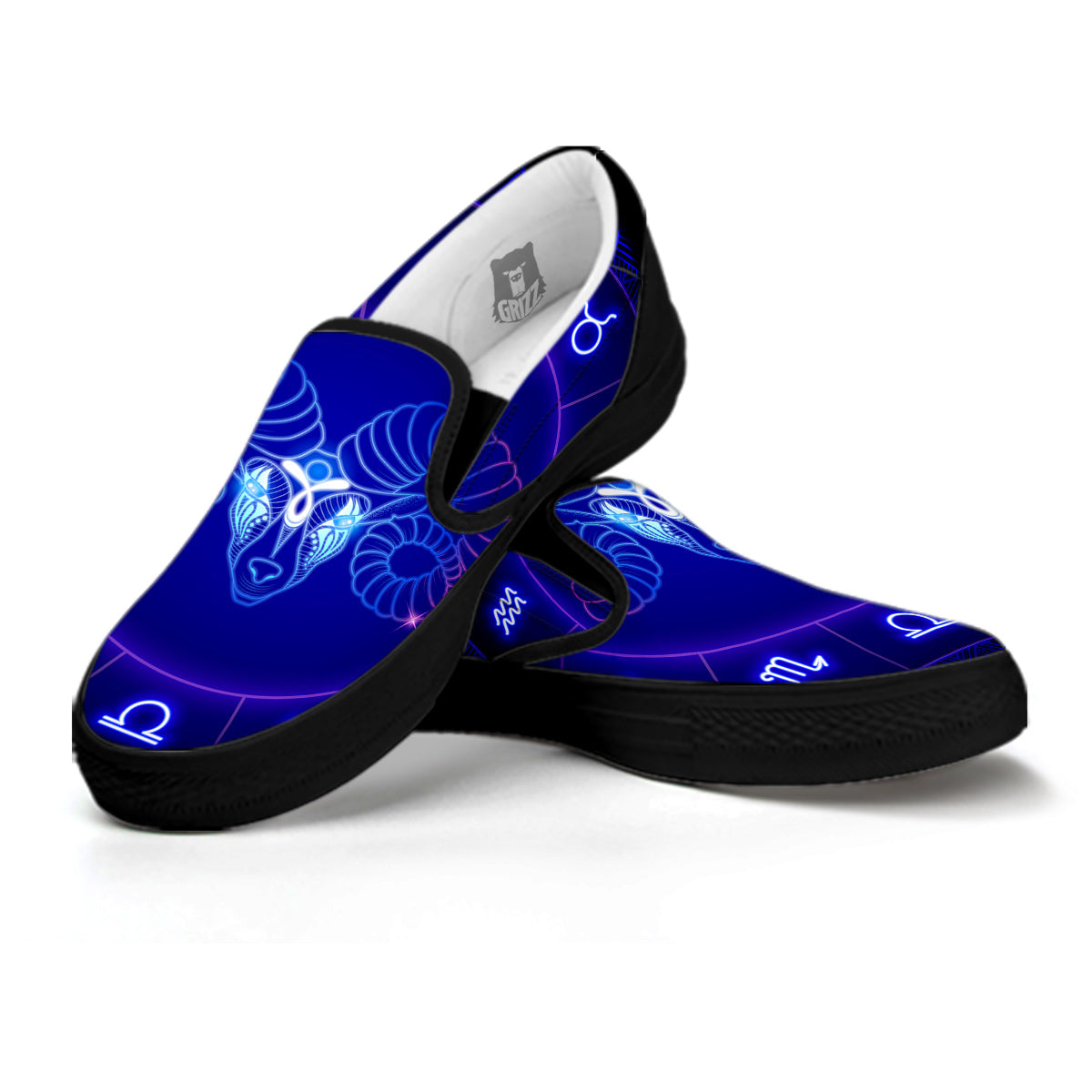 Zodiac Sign Dark Aries Print Black Slip On Shoes-grizzshop