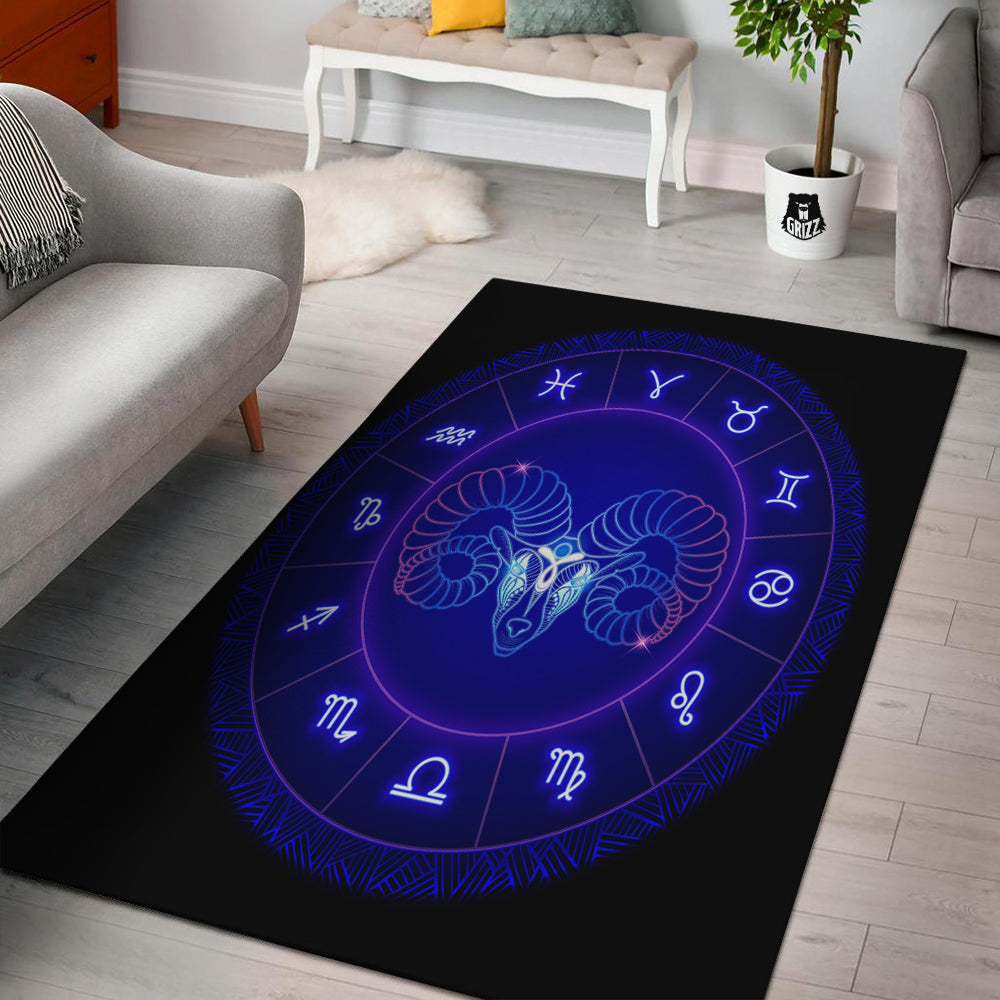 Zodiac Sign Dark Aries Print Floor Mat-grizzshop