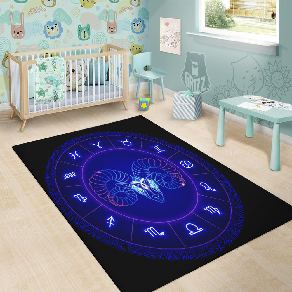 Zodiac Sign Dark Aries Print Floor Mat-grizzshop