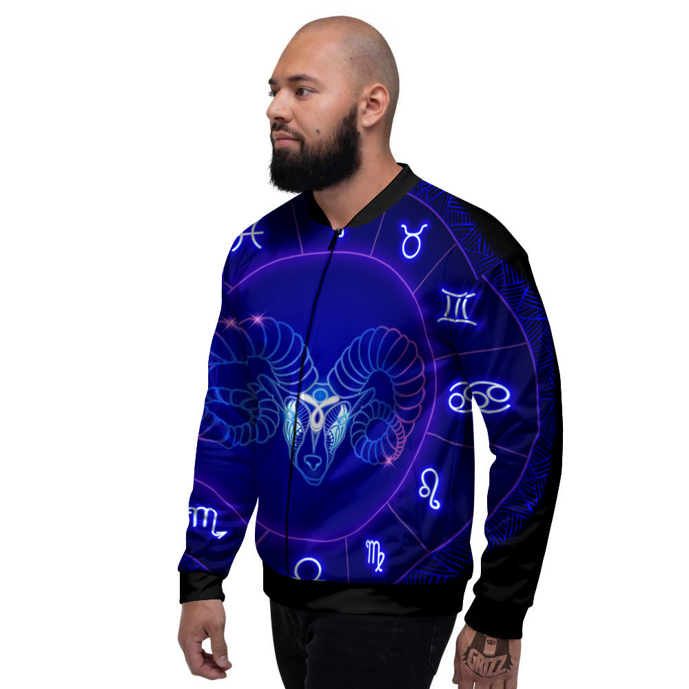 Zodiac Sign Dark Aries Print Men's Bomber Jacket-grizzshop