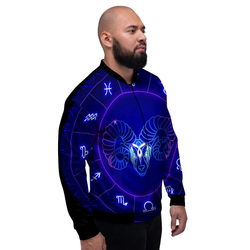 Zodiac Sign Dark Aries Print Men's Bomber Jacket-grizzshop