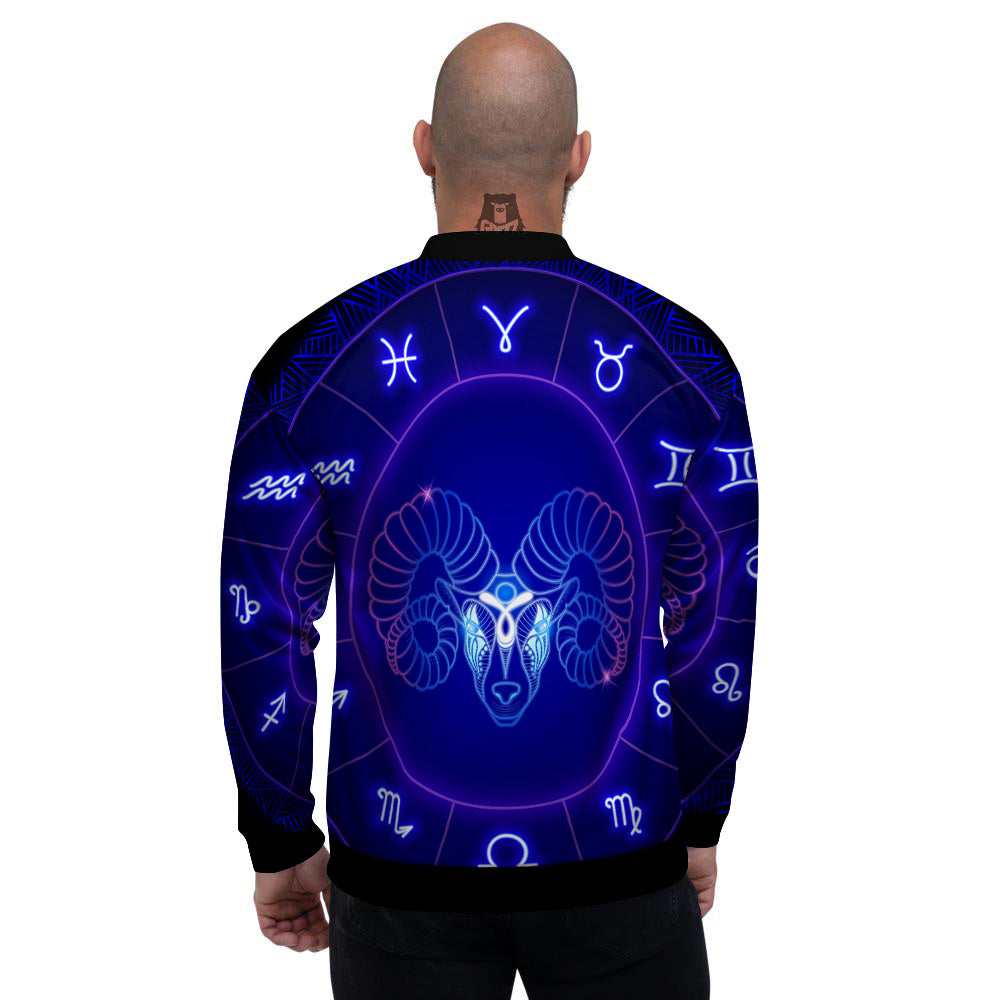 Zodiac Sign Dark Aries Print Men's Bomber Jacket-grizzshop