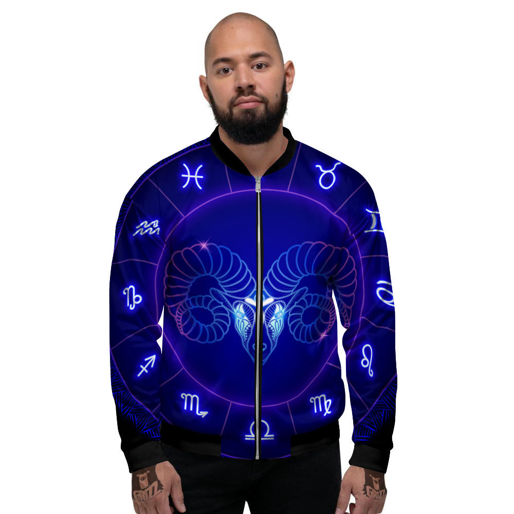 Zodiac Sign Dark Aries Print Men's Bomber Jacket-grizzshop