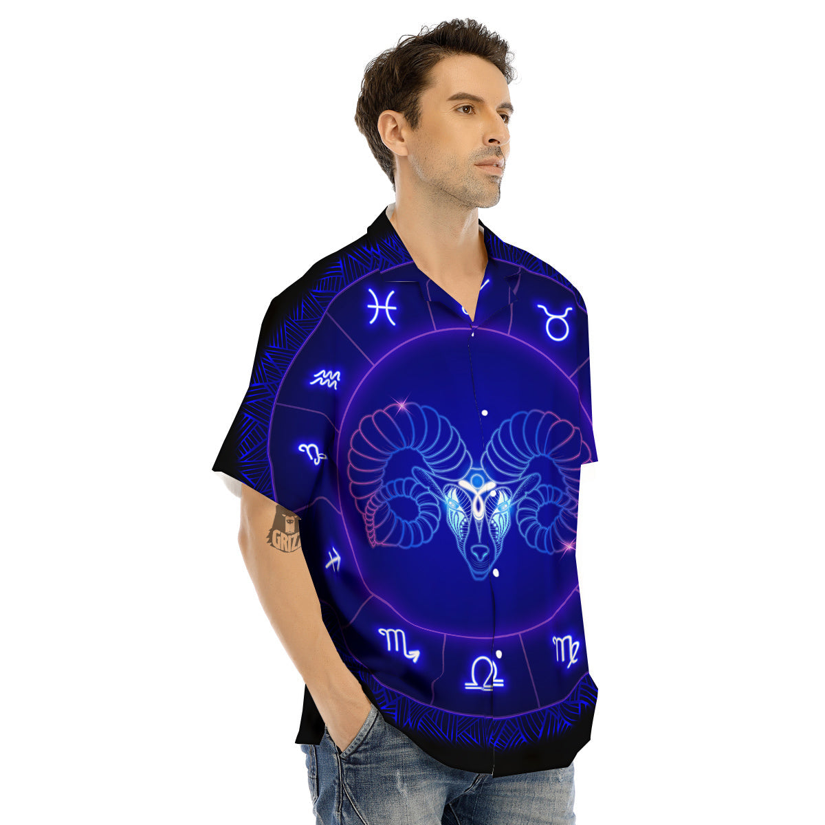 Zodiac Sign Dark Aries Print Men's Hawaiian Shirt-grizzshop