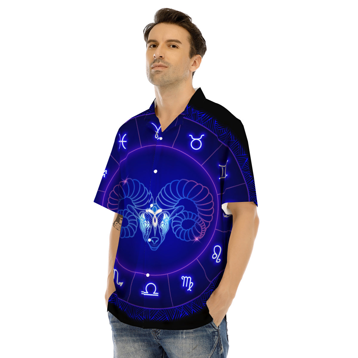 Zodiac Sign Dark Aries Print Men's Hawaiian Shirt-grizzshop
