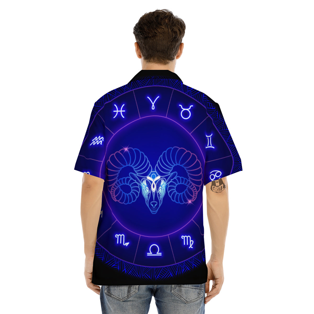 Zodiac Sign Dark Aries Print Men's Hawaiian Shirt-grizzshop