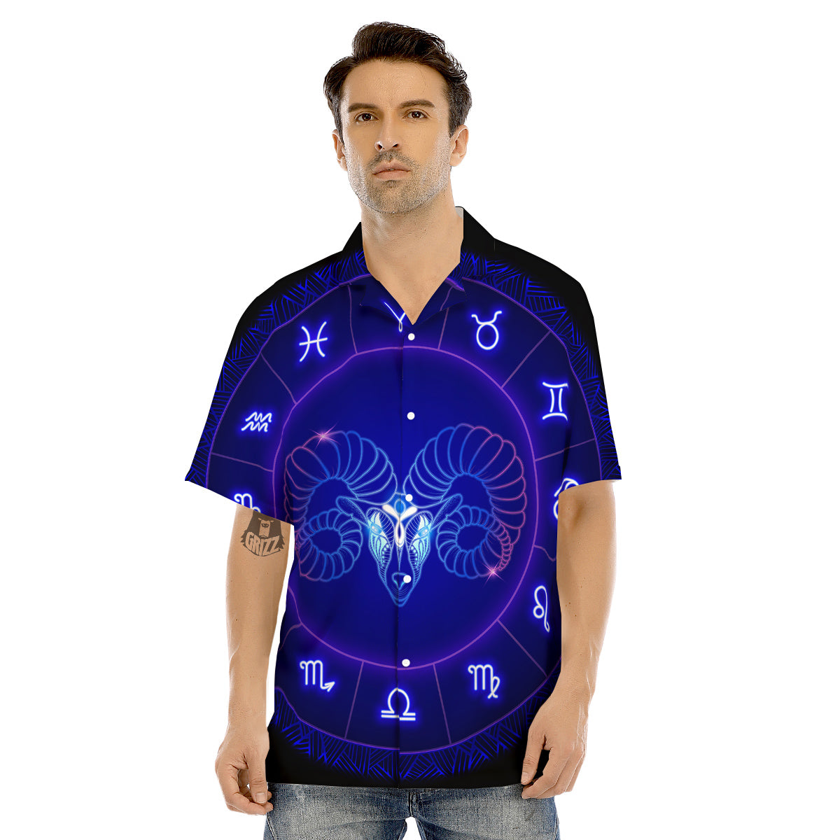 Zodiac Sign Dark Aries Print Men's Hawaiian Shirt-grizzshop