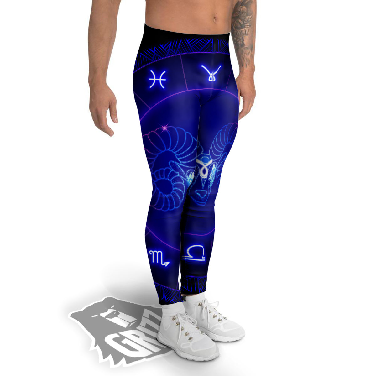 Zodiac Sign Dark Aries Print Men's Leggings-grizzshop