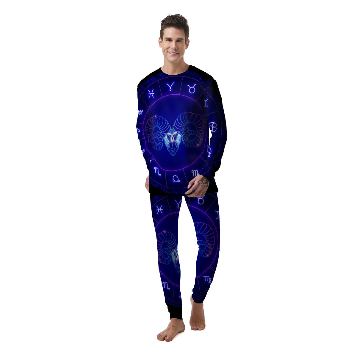 Zodiac Sign Dark Aries Print Men's Pajamas-grizzshop