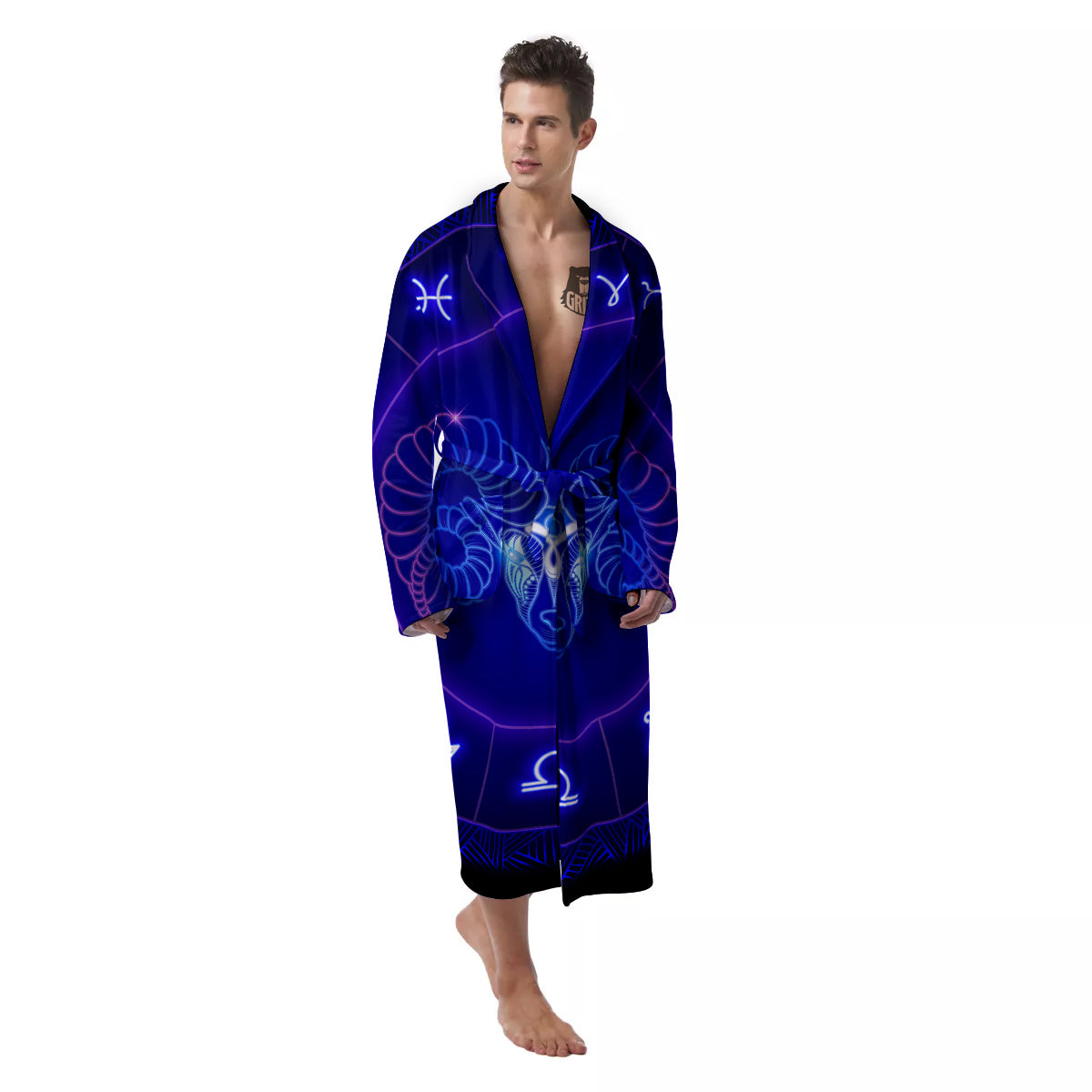 Zodiac Sign Dark Aries Print Men's Robe-grizzshop