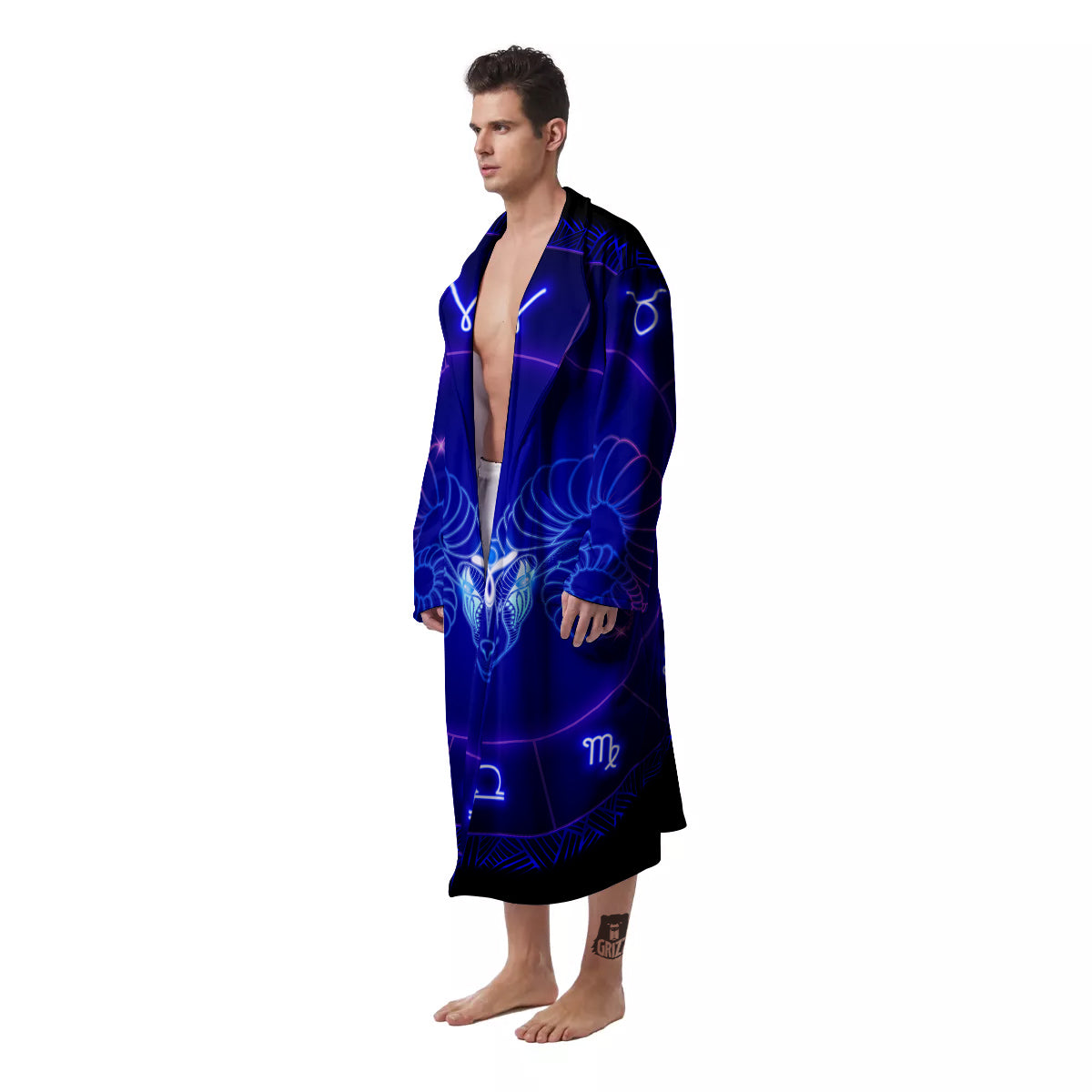 Zodiac Sign Dark Aries Print Men's Robe-grizzshop