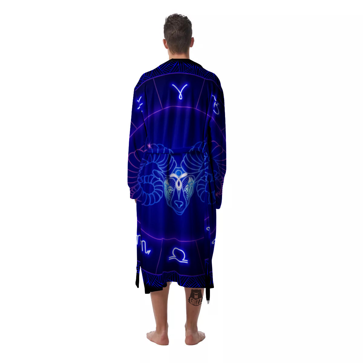 Zodiac Sign Dark Aries Print Men's Robe-grizzshop