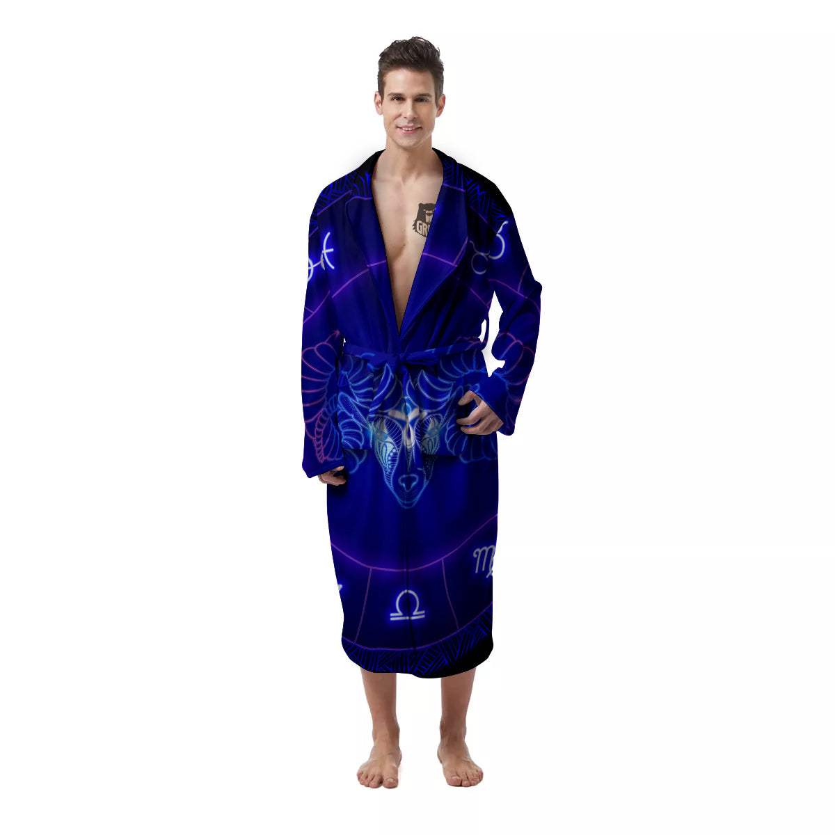 Zodiac Sign Dark Aries Print Men's Robe-grizzshop