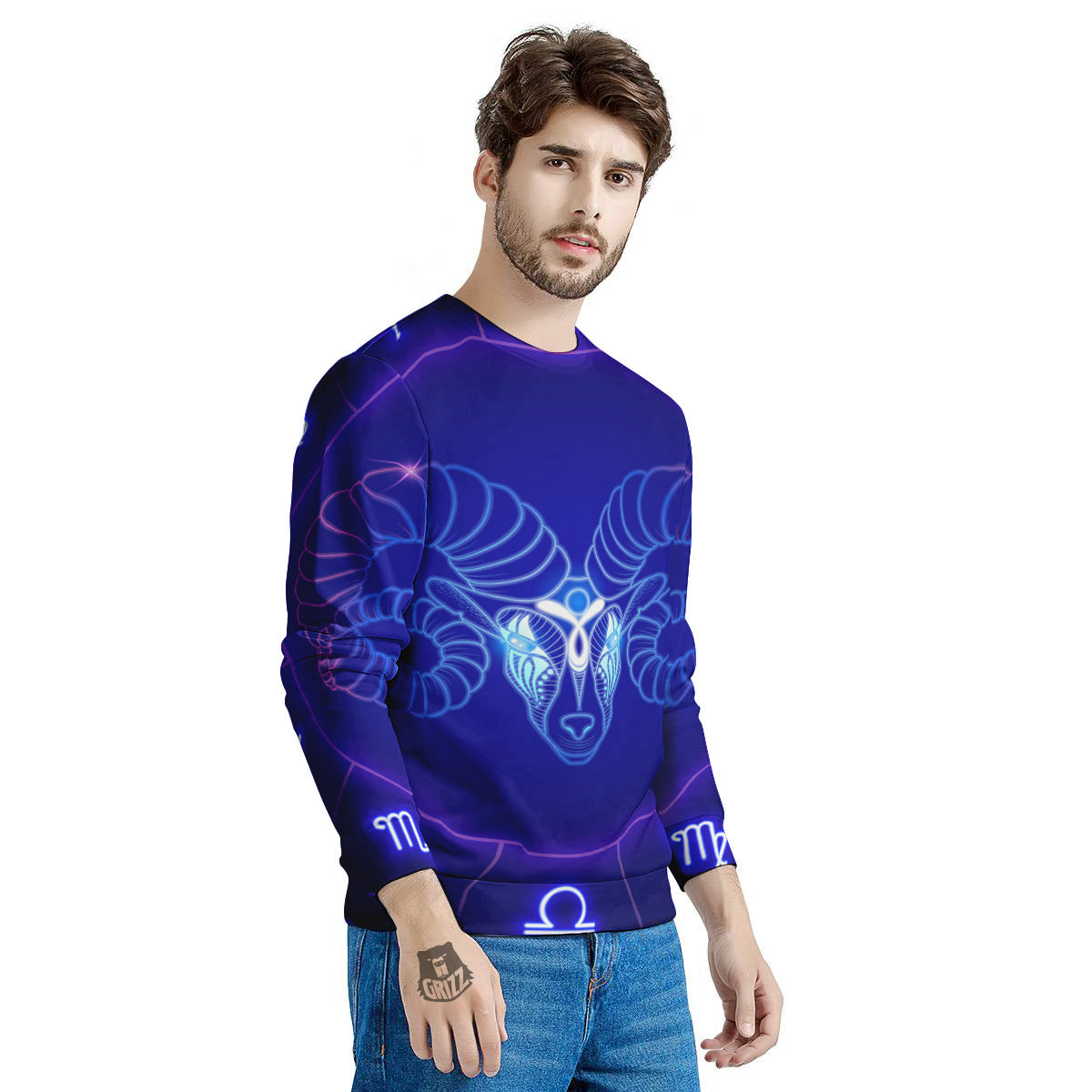 Zodiac Sign Dark Aries Print Men's Sweatshirt-grizzshop