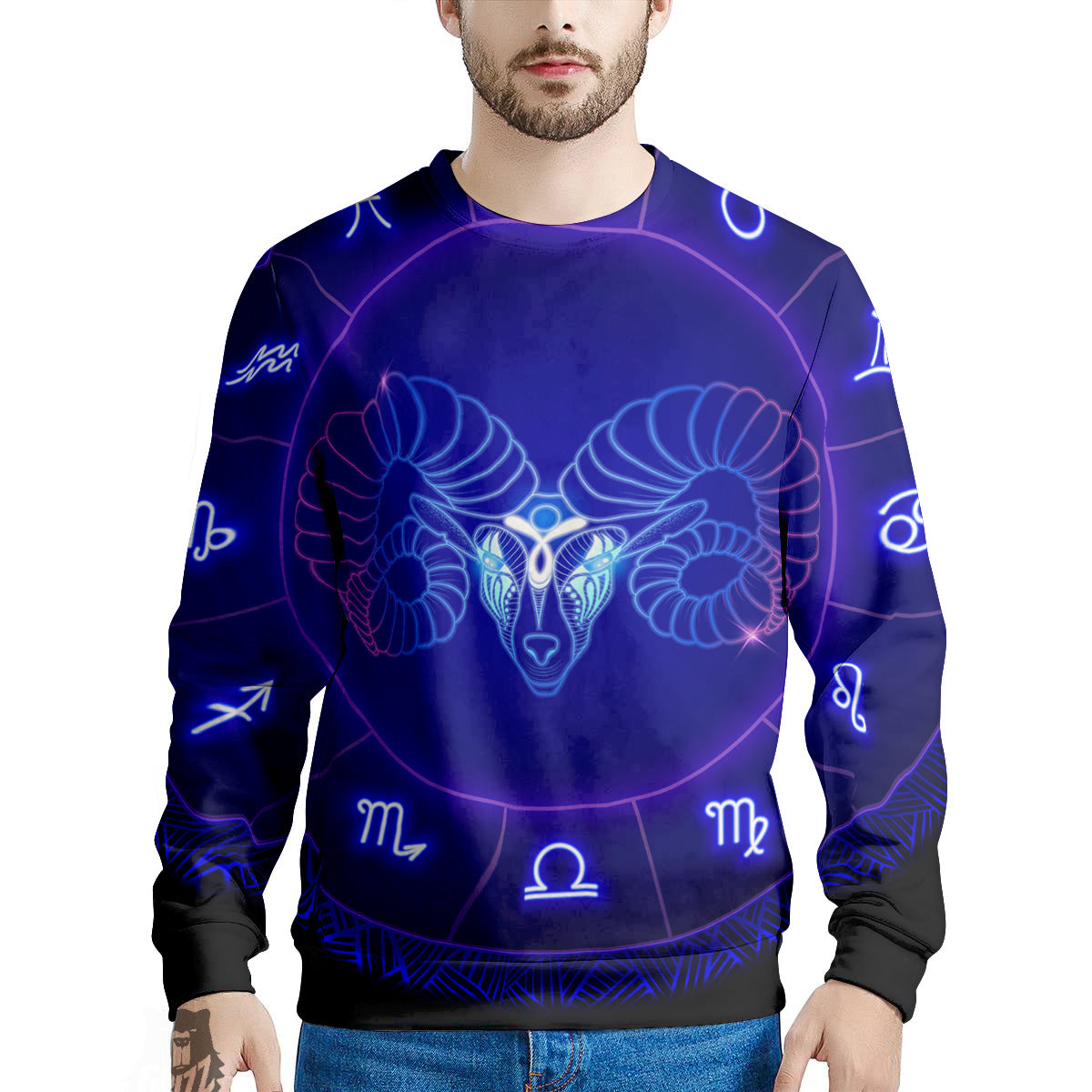 Zodiac Sign Dark Aries Print Men's Sweatshirt-grizzshop