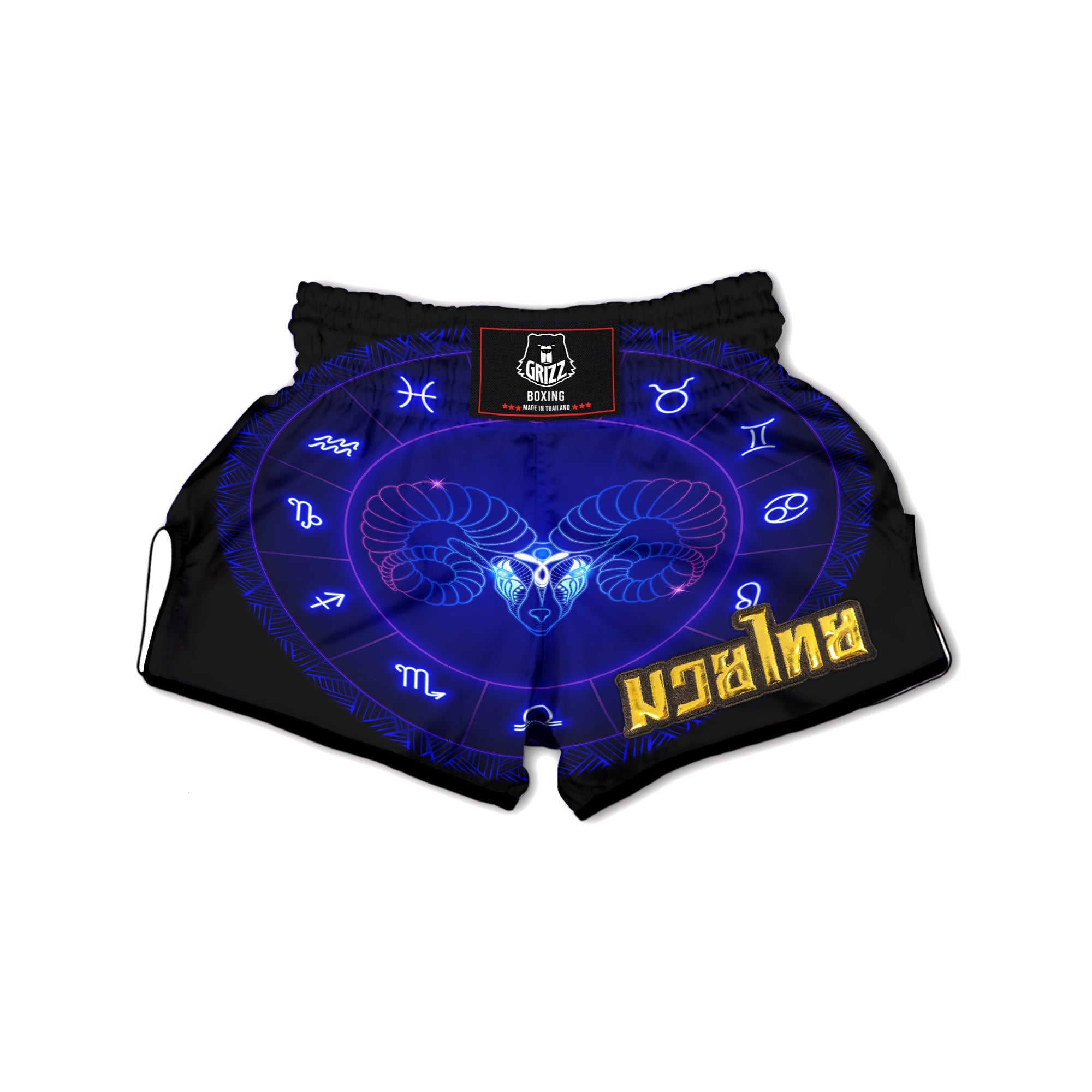 Zodiac Sign Dark Aries Print Muay Thai Boxing Shorts-grizzshop