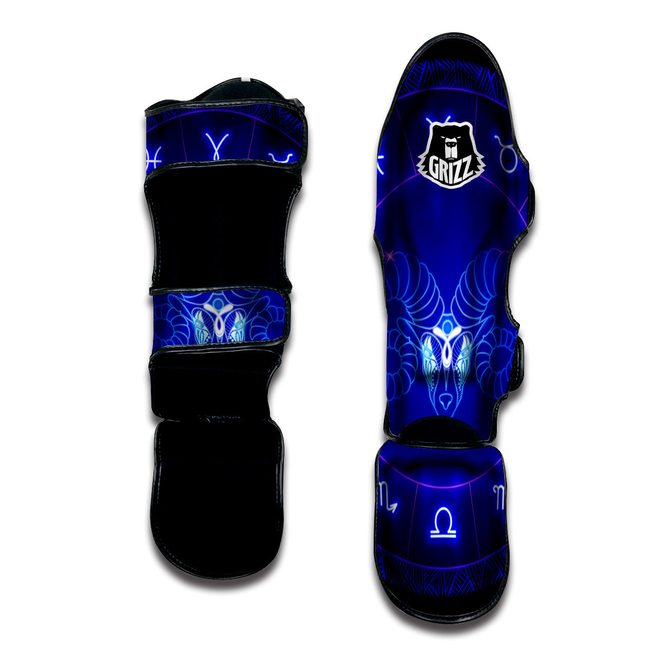 Zodiac Sign Dark Aries Print Muay Thai Shin Guards-grizzshop