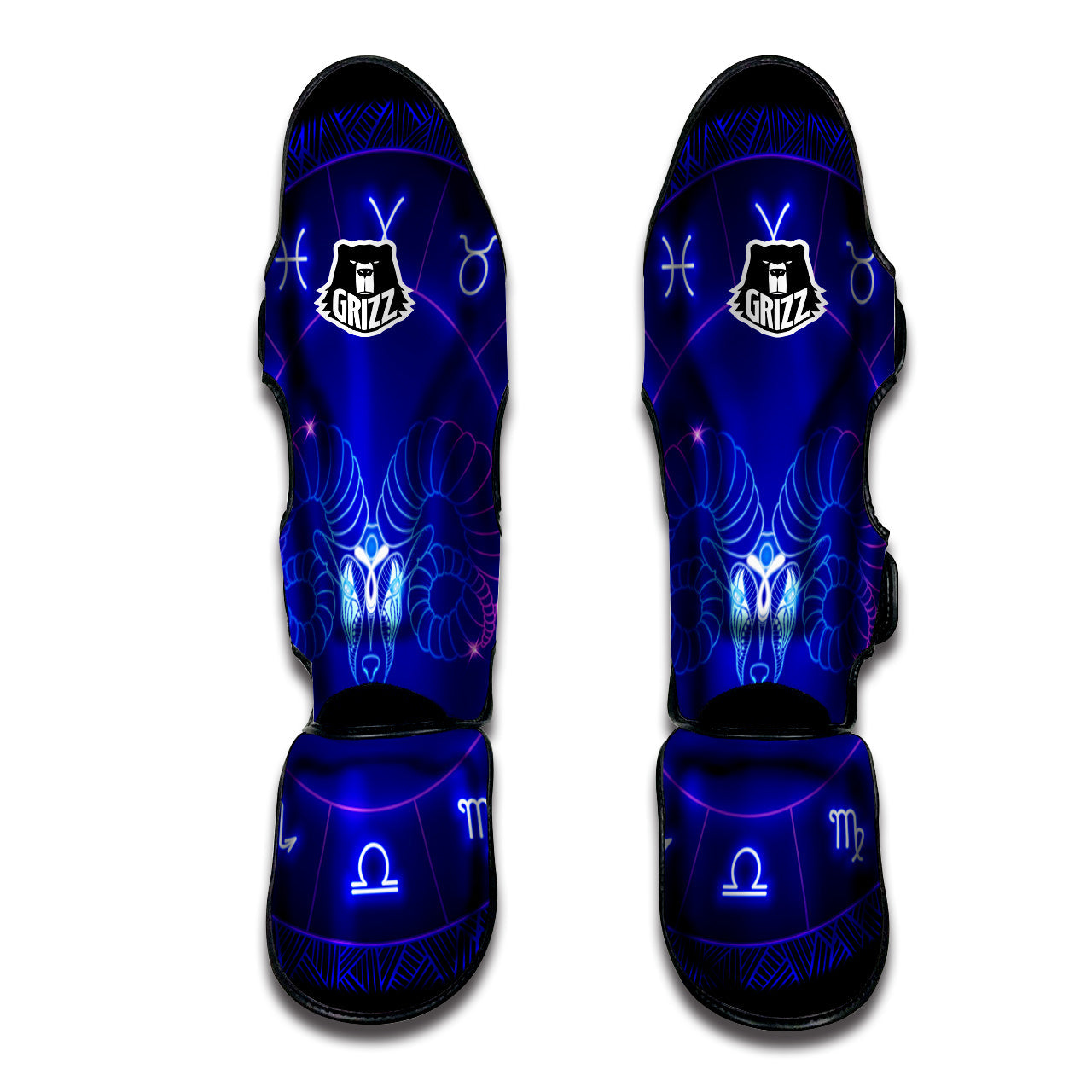 Zodiac Sign Dark Aries Print Muay Thai Shin Guards-grizzshop