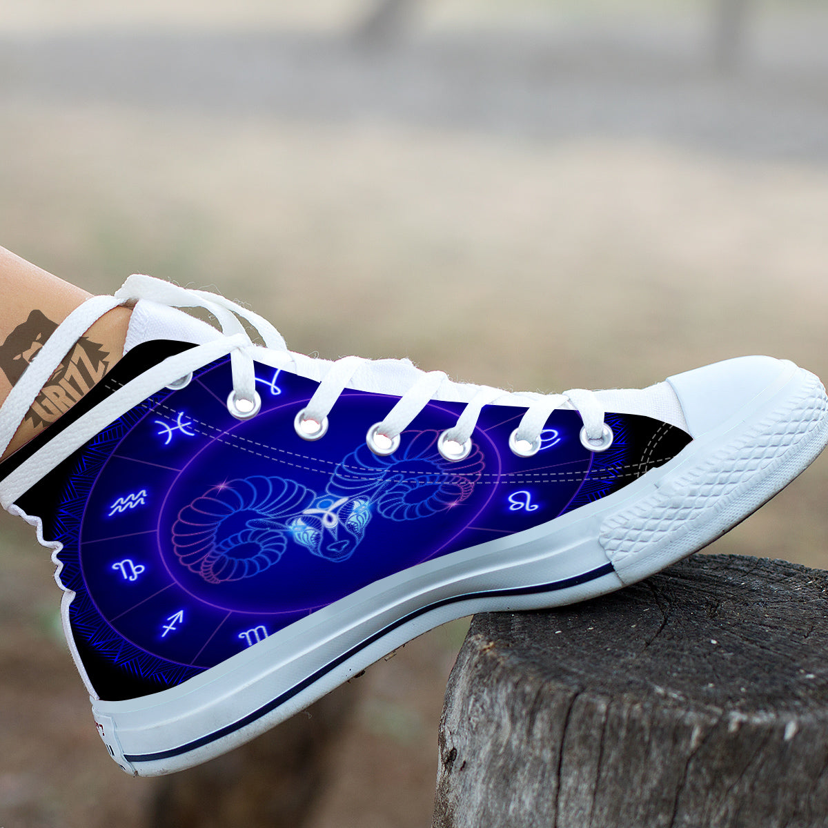 Zodiac Sign Dark Aries Print White High Top Shoes-grizzshop