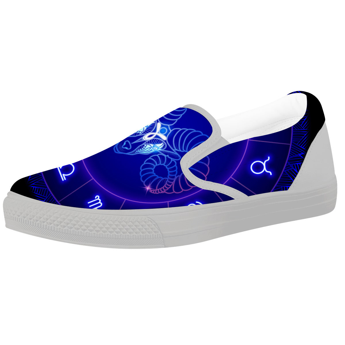 Zodiac Sign Dark Aries Print White Slip On Shoes-grizzshop