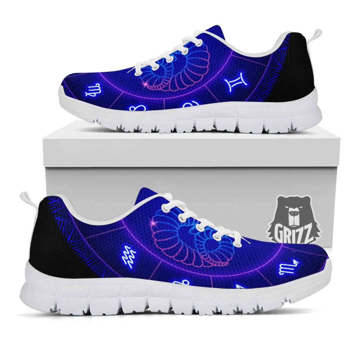 Zodiac Sign Dark Aries Print White Sneaker-grizzshop