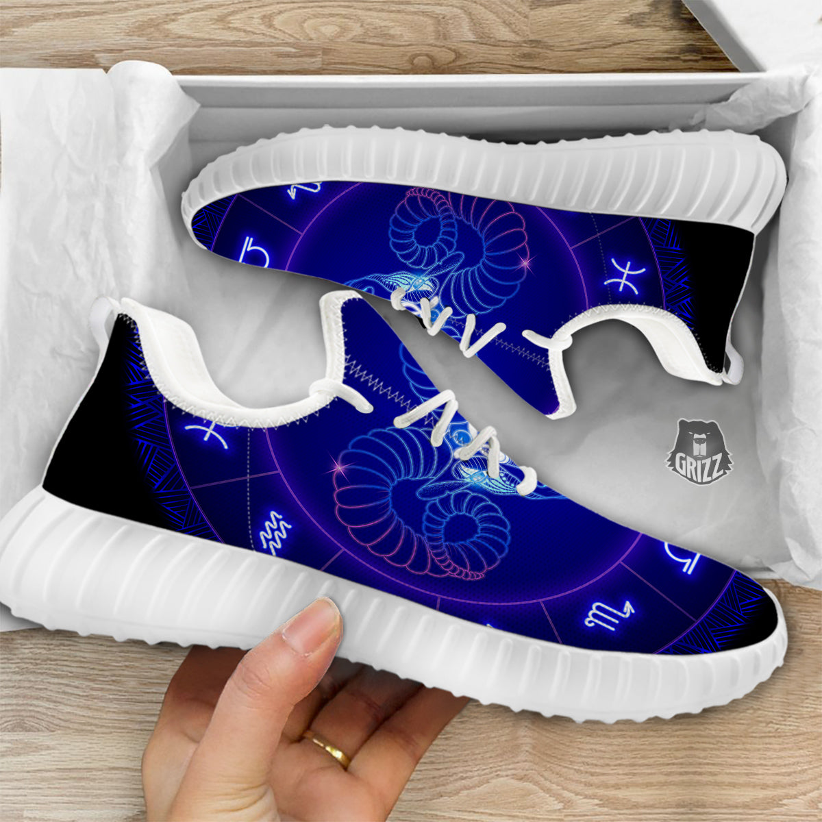Zodiac Sign Dark Aries Print White Walking Shoes-grizzshop