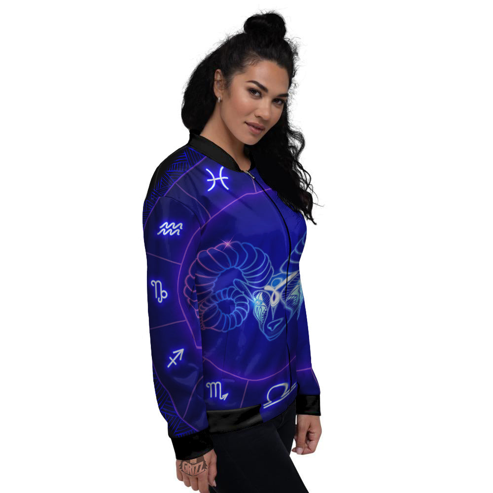 Zodiac Sign Dark Aries Print Women's Bomber Jacket-grizzshop