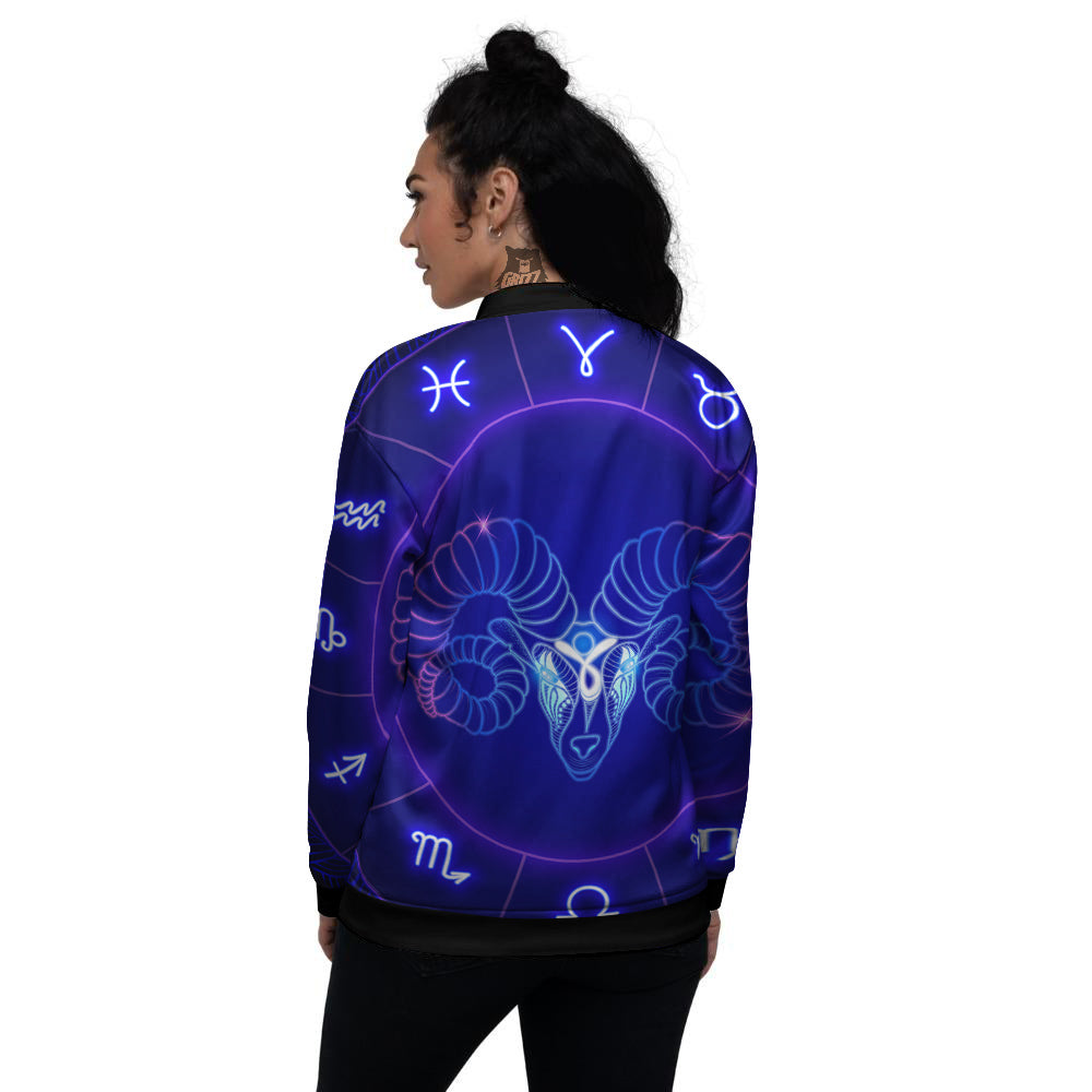 Zodiac Sign Dark Aries Print Women's Bomber Jacket-grizzshop