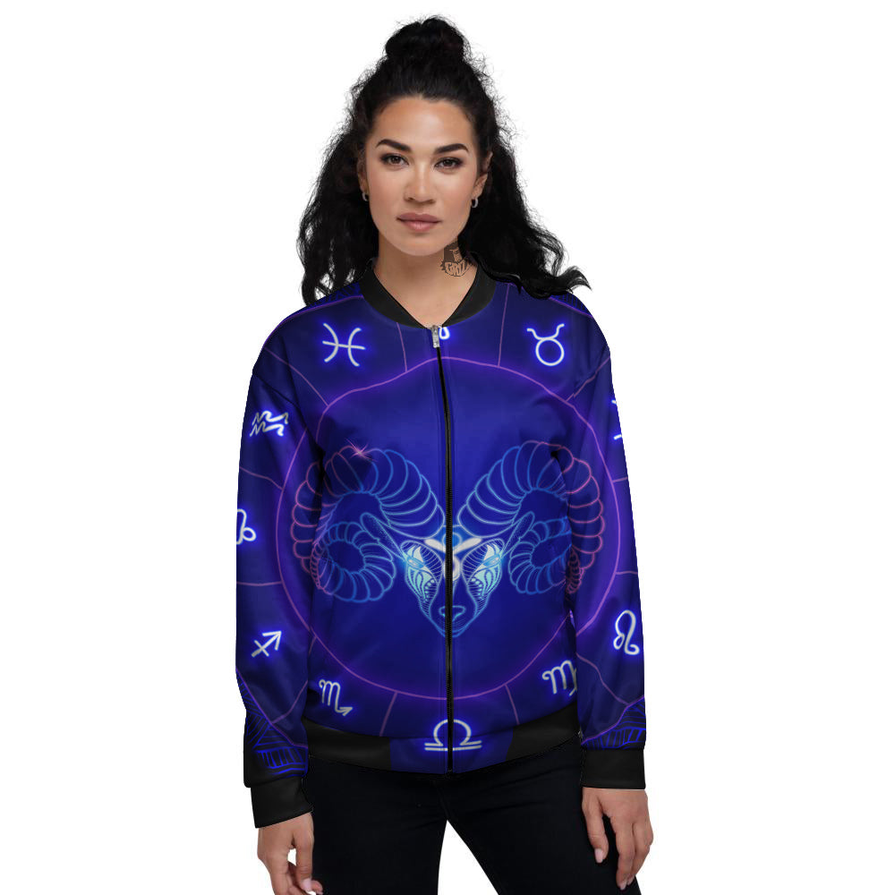 Zodiac Sign Dark Aries Print Women's Bomber Jacket-grizzshop