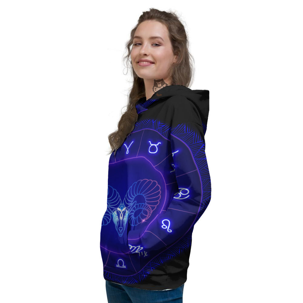 Zodiac Sign Dark Aries Print Women's Hoodie-grizzshop