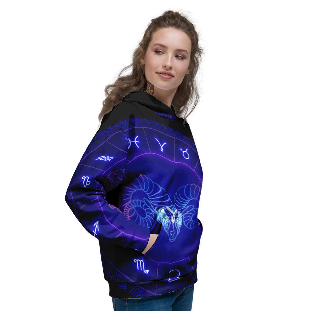 Zodiac Sign Dark Aries Print Women's Hoodie-grizzshop