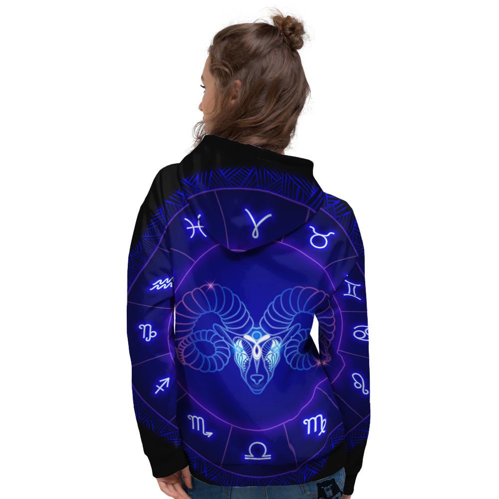Zodiac Sign Dark Aries Print Women's Hoodie-grizzshop