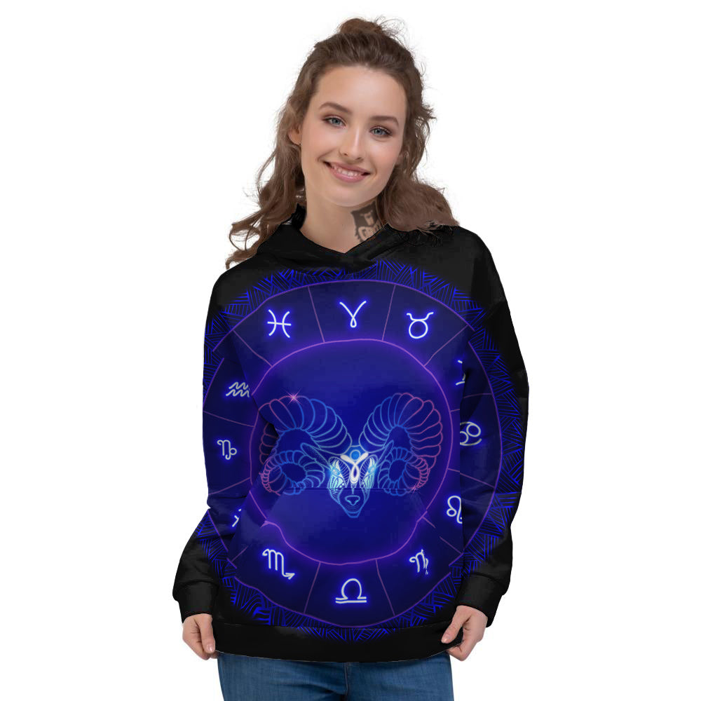 Zodiac Sign Dark Aries Print Women's Hoodie-grizzshop