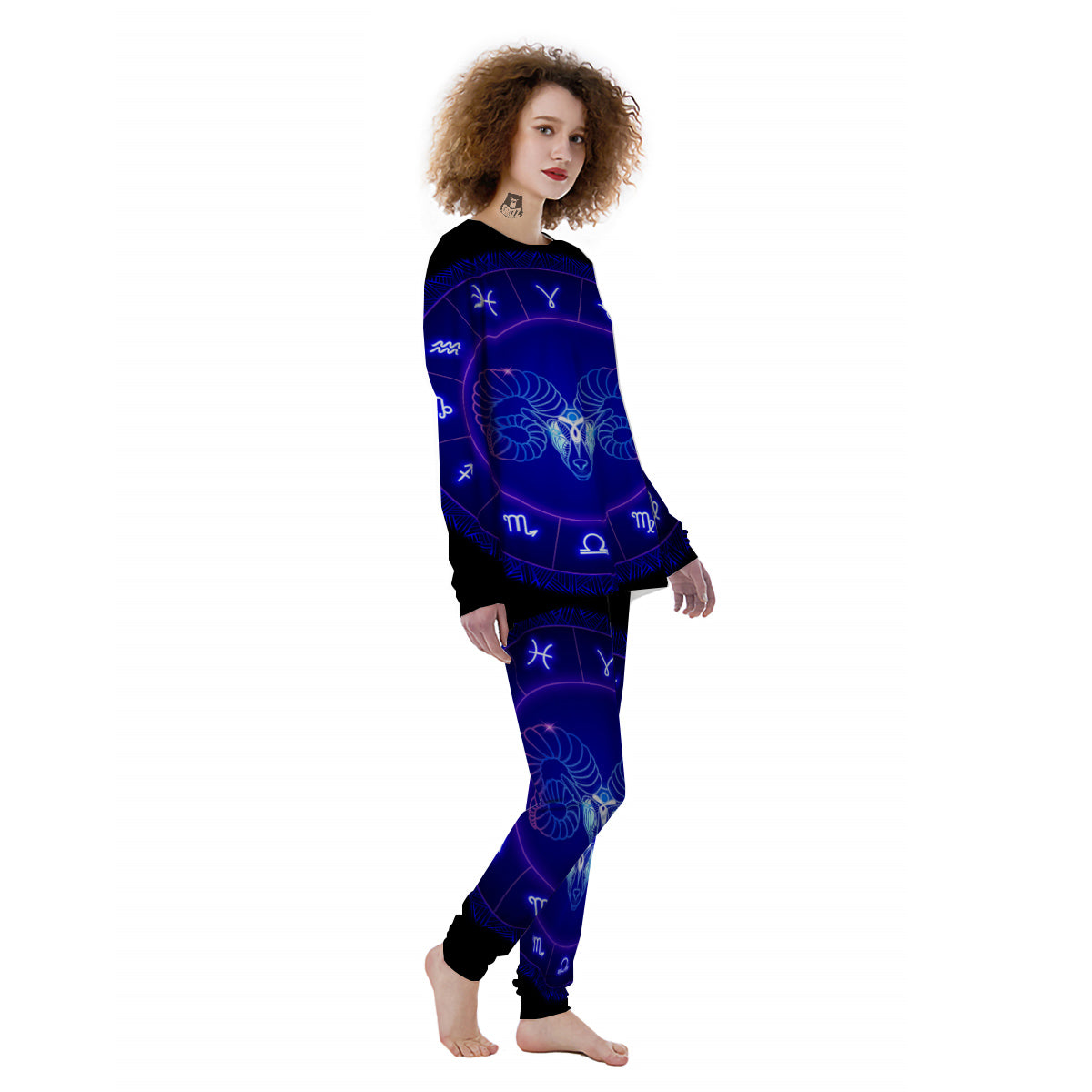 Zodiac Sign Dark Aries Print Women's Pajamas-grizzshop