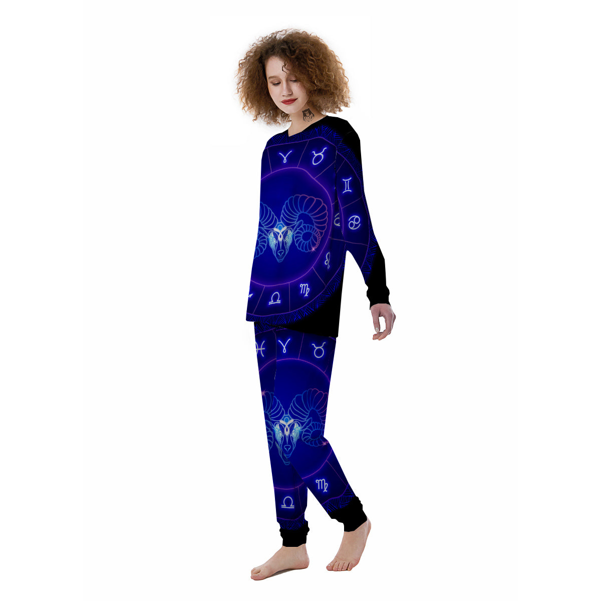 Zodiac Sign Dark Aries Print Women's Pajamas-grizzshop
