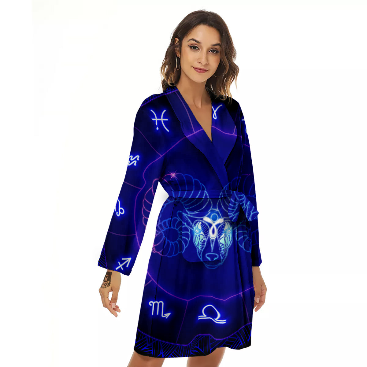 Zodiac Sign Dark Aries Print Women's Robe-grizzshop