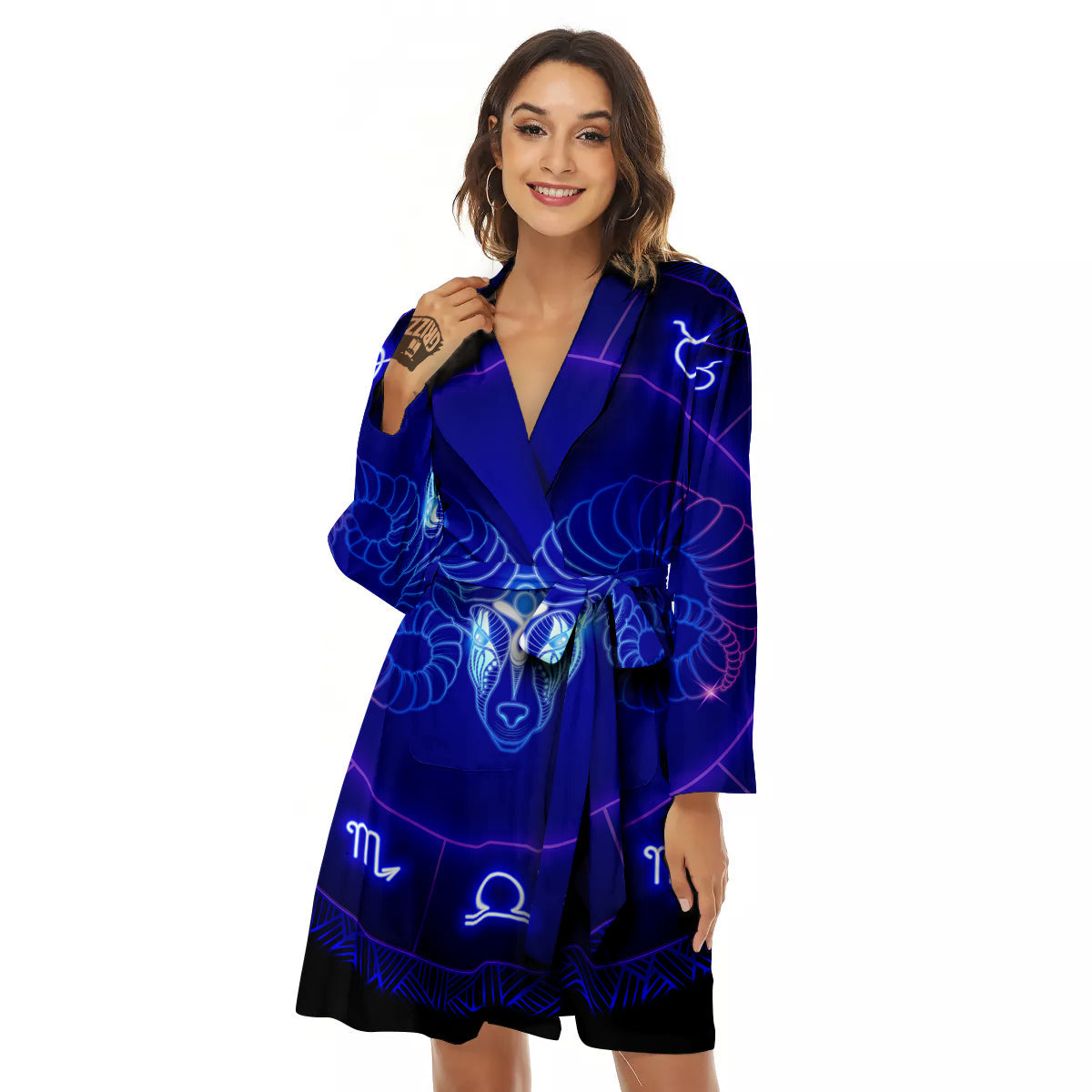 Zodiac Sign Dark Aries Print Women's Robe-grizzshop