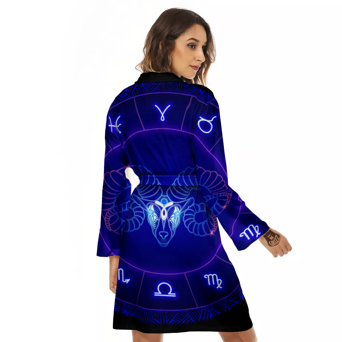 Zodiac Sign Dark Aries Print Women's Robe-grizzshop