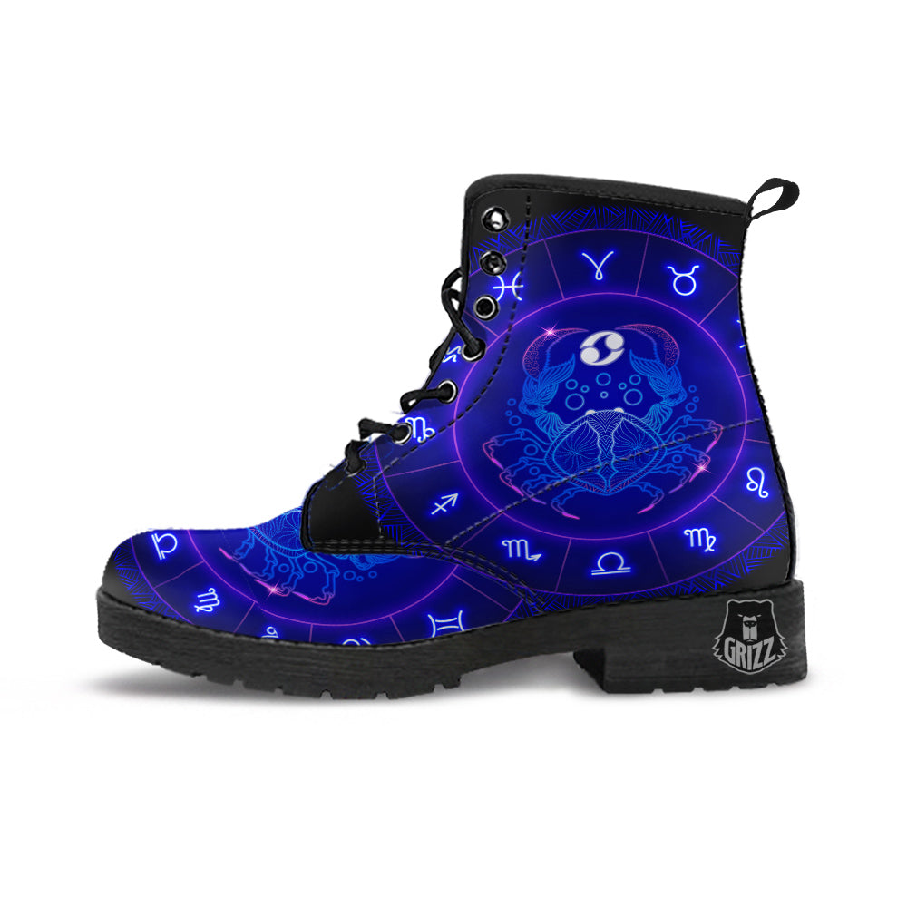 Zodiac Sign Dark Cancer Print Leather Boots-grizzshop