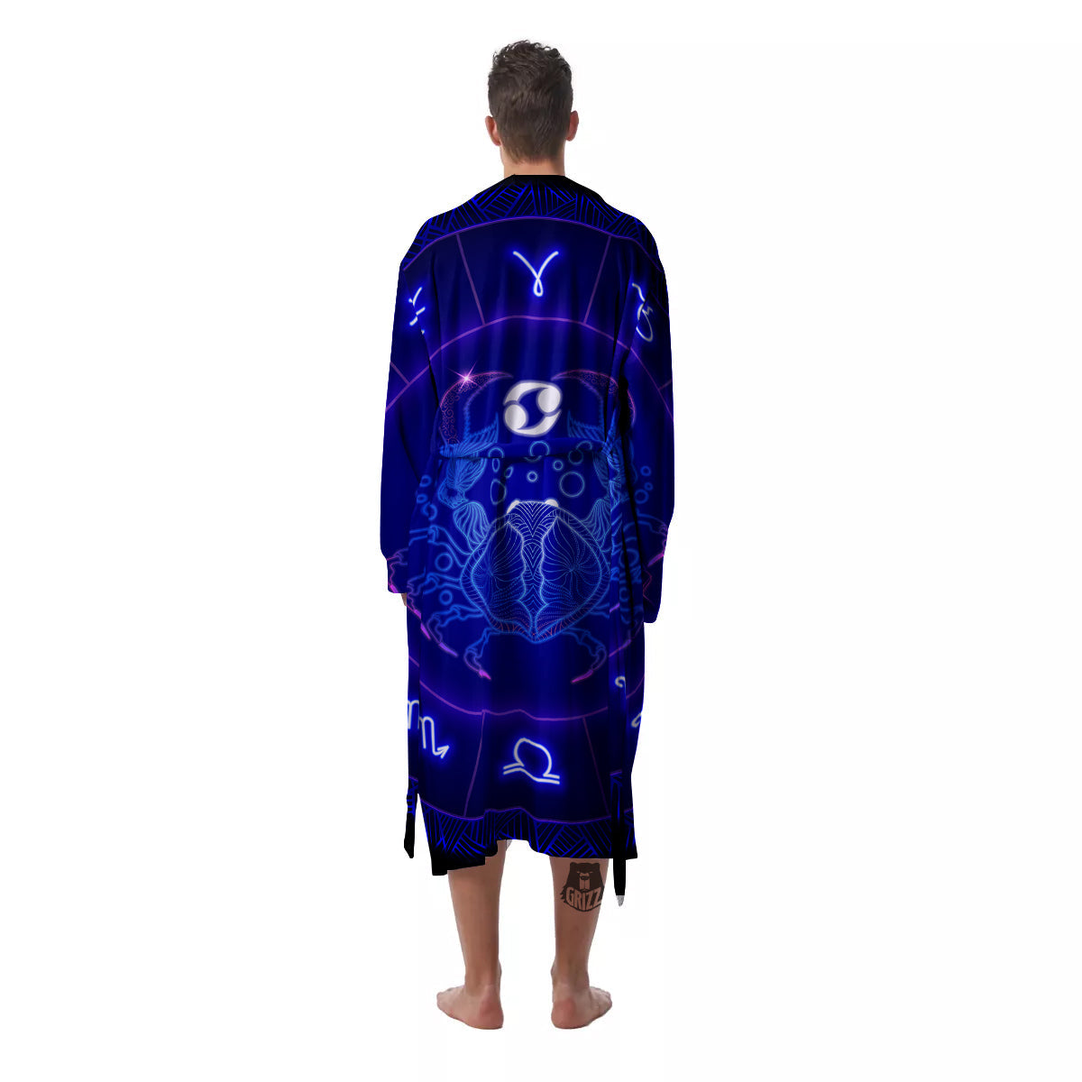 Zodiac Sign Dark Cancer Print Men's Robe-grizzshop